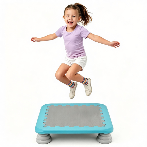 b4b718ce-cc8d-480d-81a3-8187445878c7.png 25.5 Inch Kids Mini Trampoline with Non-Slip EVA Jumping Surface, Rounded Edge PU Foam Foot Pads Compact Indoor Outdoor Balance Bounce Toy for Toddlers Ages 3+ Blue - Image 1
