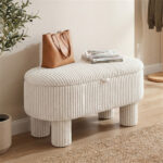Beige 42 Inch Corduroy Storage Bench, Plush Foam Cushion & Hidden Compartment, 400LBS Seat Weight Capacity - Image 9