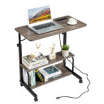 Grey Oak P2 15MM Particle Board with Melamine Coating Adjustable Computer Desk with 3 USB + 2 AC Outlets - Image 3