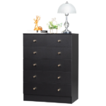 5-Tier 6-Drawer Dresser with Matte Gold Handles Particleboard + Textured Melamine Storage Cabinet 25.98*12.99*35.04in Black - Image 3
