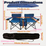 Portable Double Folding Beach Chair Set with Umbrella, 2-Person Outdoor Camping Chair with Cup Holders, Foldable Patio Chair for Picnic, Backyard, Travel, Blue - Image 8