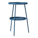 Patio Small Side Table, Round 2 Tier End Table, Metal Round Coffee Table for Indoor Outdoor, Navy Blue - Image 9