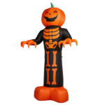 12ft Inflatable Halloween Decor with Skeleton Ribs, Pumpkin & Grim Reaper, 3 LED Lights + 115 Count String Lights, Black & Orange, 12V 2000mA US Power Adapter - Image 2