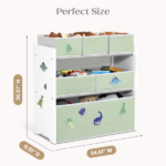 Design & Store 6 Bin Toy Storage Organizer with Interchangeable Patches, Green/Pink - Image 4