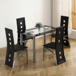 Same Code 02878244 5 Pieces Dining Table Set for 4, Kitchen Room Tempered Glass Dining Table, 4 Chairs, Black Table legs are silvery - Image 3