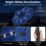 10 Ft Solar Powered Patio Umbrella with 24 LED Lights, Beige Outdoor Market Umbrella - Image 6