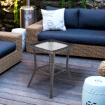 Outdoor Wicker Side Table, Rattan End Table with Glass Top, Patio Coffee Bistro Table for Indoor Garden Porch Balcony, Grey - Image 11