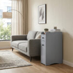 Gray particleboard with melamine veneer, 18*40*70cm, two-drawer, one-panel low cabinet with wheels and movable pull-out shelf, bathroom vanity - Image 10