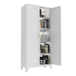 71'' 2 Shapely Doors Cabinet, Metal Storage Cabinet with Doors and Adjustable Shelves, for Bedroom, Living Room, Kitchen(White)-Does not support self pick up - Image 7