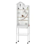 62" Rolling Metal Birdcage with Rolling Stand and Castor Wheels, Large Parrot Cage with 3 Perches and 4 Feeders, Slide-Out Tray, White (Shipment from Walmart) - Image 2