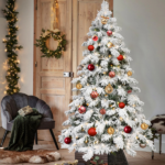 Artificial 6ft Flock LED-lit Christmas Tree with 594PE/PVC Mixed Branch Tips,Hinged Premium & Foldable Base for Indoor Holiday Decorating - Image 11