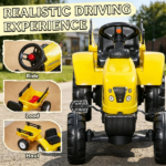 Yellow Kids Pedal Go Kart Tractor – Ride on Toy with Shovel & Rake for Outdoor Construction Play - Image 9
