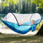 3-in-1 Camping Hammock with Automatic Pop-Up Mosquito Net, Lightweight 70D Nylon Portable Hammock Supports 440lbs, Dual Zipper Outdoor Hammock for Camping Hiking Backpacking Beach Backyard - Image 11