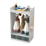 Kids Costume Organizer Costume Rack Kids Armoire Open Hanging Armoire Closet with Mirror-WHITE - Image 3