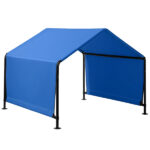 4*4*3.3FT Black Iron Pipe PVC Coated Polyester Tarpaulin Waterproof and UV-resistant Blue Pet Tent. Tarpaulin bottom is sewn together; top has Velcro closure