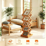  Foldable Bamboo Magazine Rack Brochure Display Stand with 5 Storage Pockets, 2 Adjustable Heights Pop-Up Design Anti-Slip Foot Pads Freestanding Floor Literature Holder Walnut Finish - Image 6