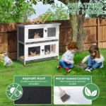 2 Story Solid Wood Rabbit Hutch Bunny Cage with 2 Large Main Rooms, Indoor Outdoor Rabbit House Guinea Pig Cage Pet House for Small Animals with 2 Removable Trays, Grey - Image 12