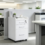 White 3 Drawer Mobile File Cabinet – for Office Document Organization, Lockable, Edged Top, Rolling - Image 4