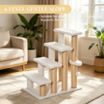 4 Levels Cat Steps with Scratching Posts for High Bed, Sofa, Non-slip Sturdy Pet Climbing Ladder for Indoor Cats, White - Image 6