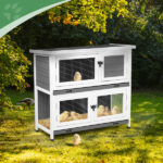 2 Story Solid Wood Rabbit Hutch Bunny Cage with 2 Large Main Rooms, Indoor Outdoor Rabbit House Guinea Pig Cage Pet House for Small Animals with 2 Removable Trays, Grey - Image 16