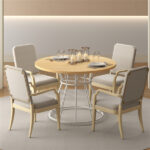 Natural 47" Round Dining Table , Family-Sized for 4-6 People, Hourglass Metal Base & Curved Tabletop - Image 7