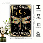 CIFbuy Vibrant Dragonfly & Moon 2D Flat Metal Sign, Hello" Hello Darkness My Old Friend Quote Rustic Night Sky Star Pattern Metal Wall Art, Sky Star Pattern Metal Wall Art, Wa Metal Sign, ikTok, Metal Sign, ikTok, t Self-pickup Logiopics - Image 4