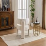 Modern Accent Chair, Contemporary Boucle Fabric Accent Armchair Comfy Upholstered Leisure Single Sofa Chair for Living Room Bedroom Apartment Office - White - Image 12