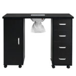 Black relief particle board tempered glass 141*50*112cm three doors and two drawers fanless nail table - Image 17
