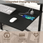Black Rolling Computer Desk with Power Strip 32" Mobile Office Desk with Monitor Stand - Image 10