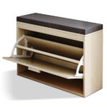 Rattan Shoe Rack, Hallway Shoe Bench, Shoe Cabinet with Flip-Drawer and Seat Cushion - Image 11
