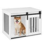 31.5" Dog Crate Furniture with Sliding Barn Door, Wooden Dog Kennel End Table for Indoor Use - White - Image 3