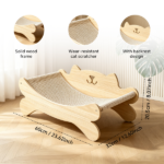 Cat Scratcher Bed for Indoor Cats Kitten Bed Cat Hammock with Solid Wood Frame Wear Resistant Sisal Backrest Design Cats Scratcher Lounge, Wooden Cat Furniture