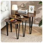 Set of 3 Nesting Coffee Tables Rustic Brown Industrial Accent Side Tables, Space Saving Stackable End Tables Engineered Wood Top Metal Frame Rounded Corners for Living Room Bedroom Small Apartment - Image 9