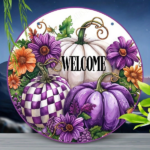 CIFbuy Handmade-Style 2D Flat Round Acrylic Wreath, "" Flat Round Acrylic Wreath, Acrylic Wreath, Purple Pumpkin Welcome Sign Wall Decor TikTok, TikTok, temu emu Self-pickup Logiecics - Image 2