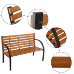 48" Hardwood Slotted Steel Cast Iron Frame Outdoor Patio Garden Bench Park Seat - Image 12