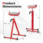 2-Pack Heavy Duty Metal Folding Roller Stand with Edge Guides Portable Woodworking Support - Red - Image 5