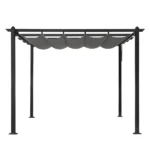143.1" x 101.4" Retractable Canopy Metal Pergola, Heavy Duty Powder Coated Iron Frame Patio Pergola with Adjustable PA Coated Oxford Fabric Shade Canopy for Backyard Garden Lawn, Dark Gray