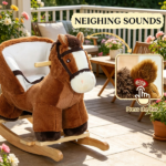 Brown Kids Rocking Horse – Wooden Base Ride-on for Indoor Pretend Play Activity 18-36 Months - Image 8