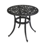 Phoenix Cast Aluminum Round Table, Patio End Table Side Table, Cast Aluminum Cocktail Table, Outdoor Bar Table, Black