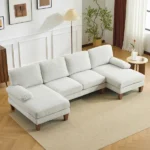 U-Shaped Convertible Sectional Sofa with 2 Chaise Lounges, 4-Seater Modular Couch with Removable & Washable Chenille Covers, 111.4" L x 48.4" D x 33.1" H L-Shaped Couches for Living Room Apartment, Wood Grain Legs, Off White - Image 13