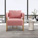 TS Modern decorative chair, living room side chair with gold metal legs, no wheels, suitable for dressing area, reception room, office,Teddy fleece upholstered metal foot sofas 2PCS Pink - Image 6