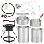 13*32inch Four-Piece Set, Black Round Iron Stove Frame, Silver Aluminum 30qt Turkey Pot 10qt Fish Pot, Gas Fryer - Image 35