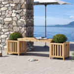 2-in-1 Wooden Garden Bench with 2 Planter Boxes, Fir Wood Outdoor Patio Seat for Yard & Lawn - Image 8