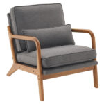 Same Code 33734058 Oak Armrest Oak Upholstered Single Lounge Chair Indoor Lounge Chair Dark Grey