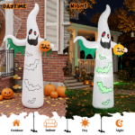 12ft Inflatable Halloween Decor with Flashing Bats & White Ghosts, 4 LED Lights + 82 String Lights, White & Green, 12V 1500mA US Power Adapter - Image 8
