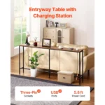 Slim Hallway Console Table, 70.9” Power Outlet Incorporated Couch Table, Single-Tier Extended Entryway Table, Slimline Sofa Table with Metallic Structure and Charging Dock, Ideal for Foyer (Shipment from Walmart) - Image 6