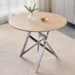 37Inch Round Dining Table, Small Round Kitchen Table With Silver Metal Legs, Suitable For 2 To 4 People, Modern Dining Room Table, Burlywood. - Image 4