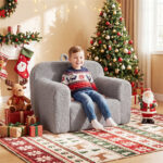 Kids Foam Sofa Chair with Teddy Fleece Fabric, Lightweight Portable Toddler Couch for Ages 3+ (Gray) - Image 2