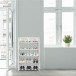 Wood-plastic Board Five Tiers Carved Shoe Rack White A - Image 11