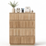 Handleless Grille-Finished 4-Drawer Bedside Table P2 Particleboard + MDF & Melamine Veneer + Thermoformed Drawer Dresser 23.62*14.96*30.71in Oak - Image 2
